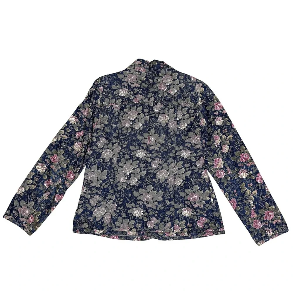 Orvis Floral Denim Jean Jacket Skirt Set Roses Button Up Y2K Cottagecore Grandma - Picture 9 of 16